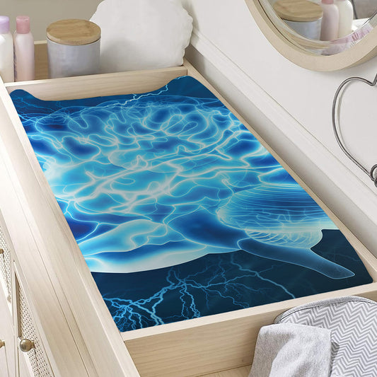 Blue Electrical Brain Activity Print Changing Pad Cover