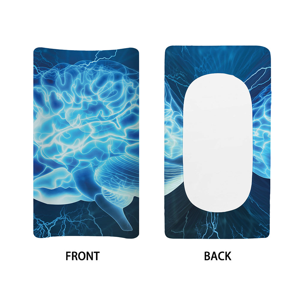 Blue Electrical Brain Activity Print Changing Pad Cover