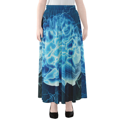 Blue Electrical Brain Activity Print Chiffon Maxi Skirt