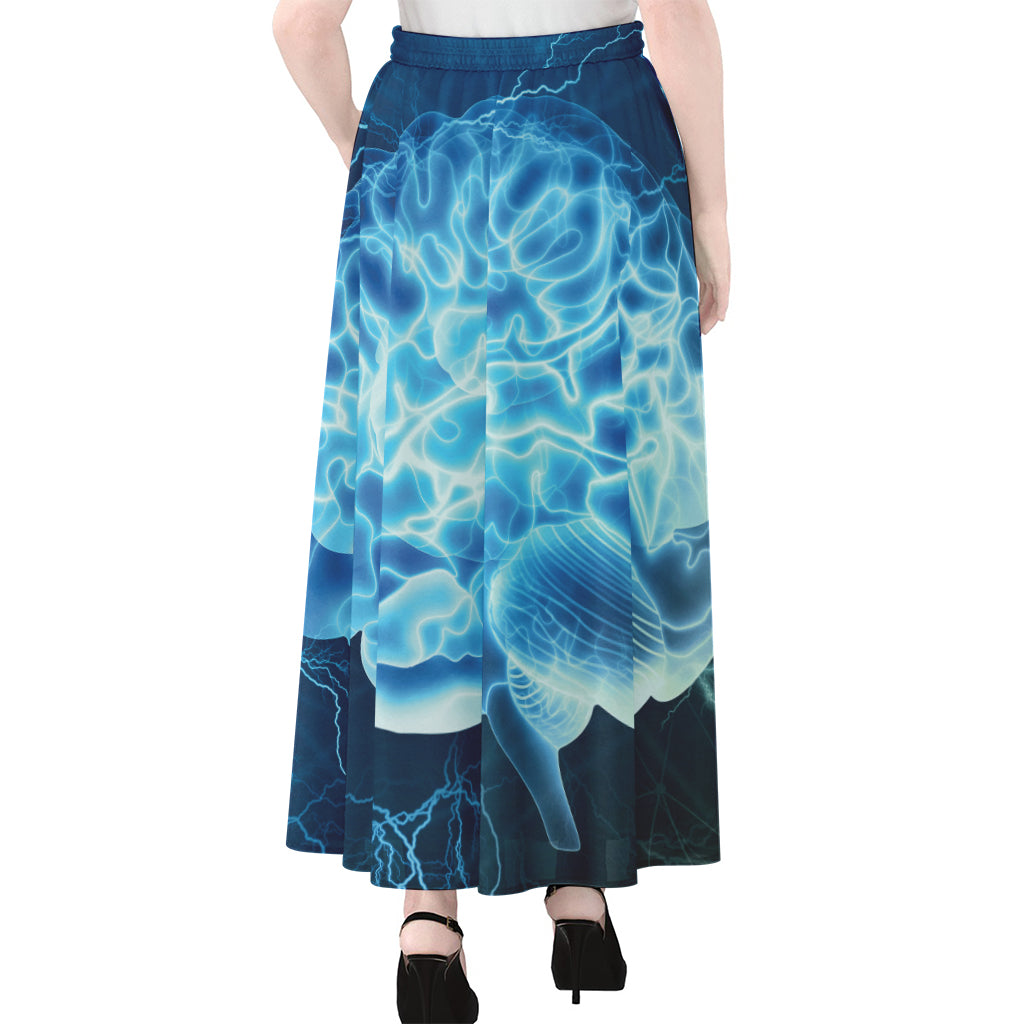 Blue Electrical Brain Activity Print Chiffon Maxi Skirt