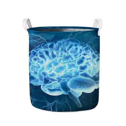 Blue Electrical Brain Activity Print Collapsible Laundry Basket
