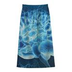Blue Electrical Brain Activity Print Cotton Front Slit Maxi Skirt
