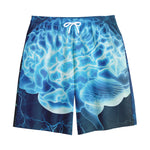 Blue Electrical Brain Activity Print Cotton Shorts