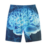 Blue Electrical Brain Activity Print Cotton Shorts