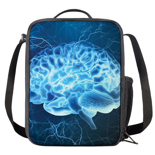 Blue Electrical Brain Activity Print Crossbody Lunch Bag