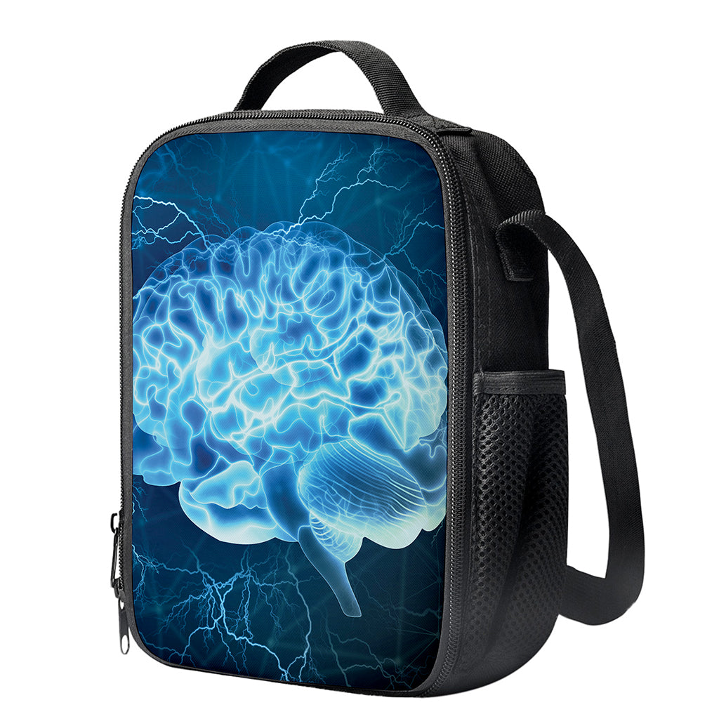 Blue Electrical Brain Activity Print Crossbody Lunch Bag