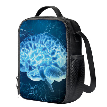 Blue Electrical Brain Activity Print Crossbody Lunch Bag