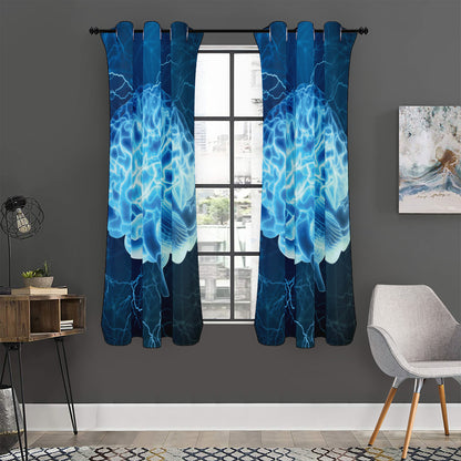 Blue Electrical Brain Activity Print Curtain