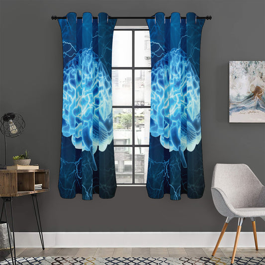 Blue Electrical Brain Activity Print Curtain