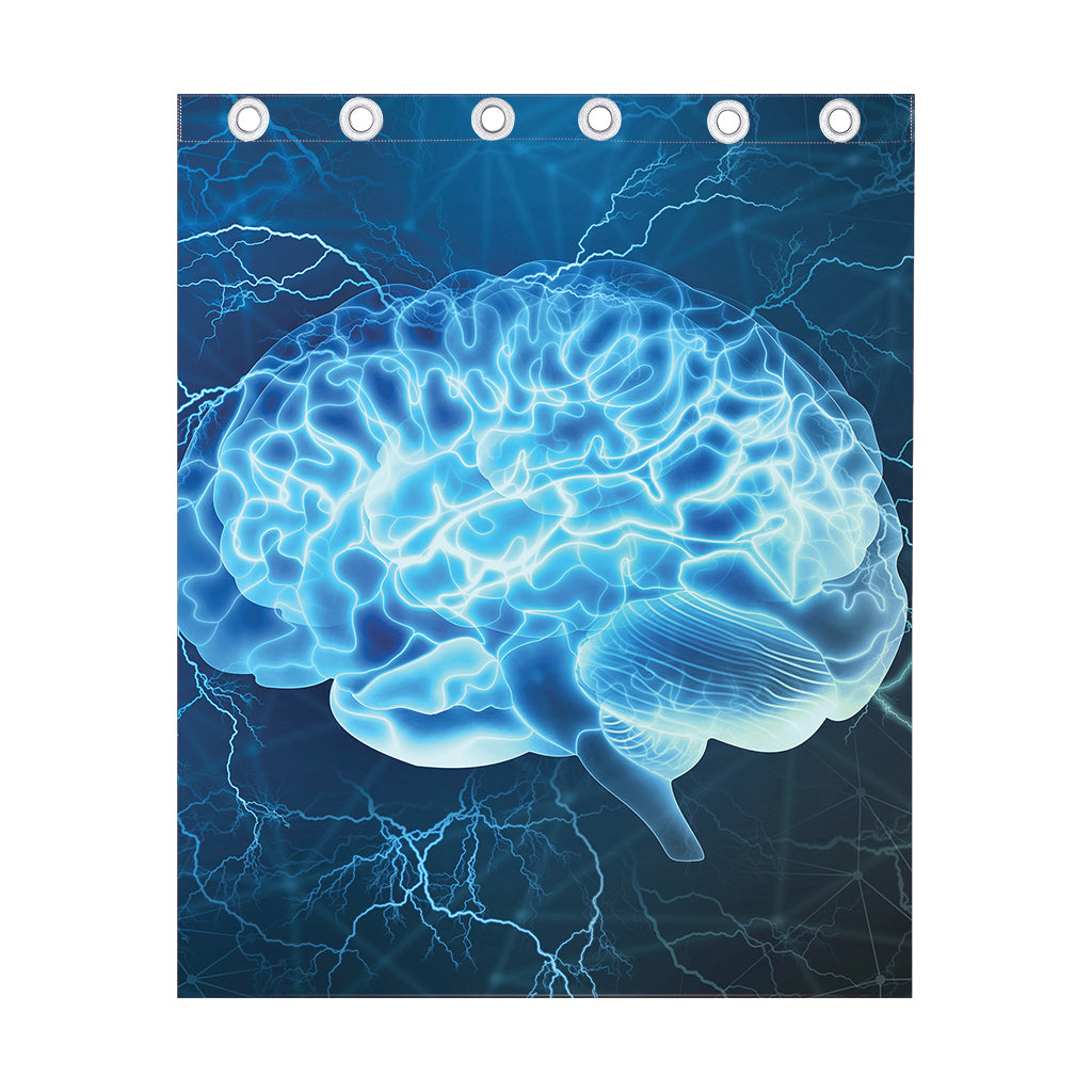 Blue Electrical Brain Activity Print Curtain
