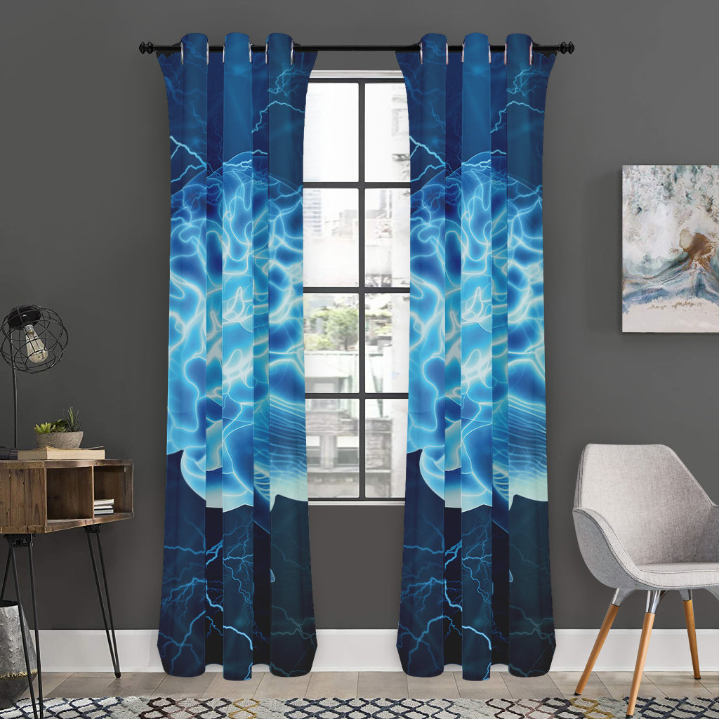 Blue Electrical Brain Activity Print Curtain