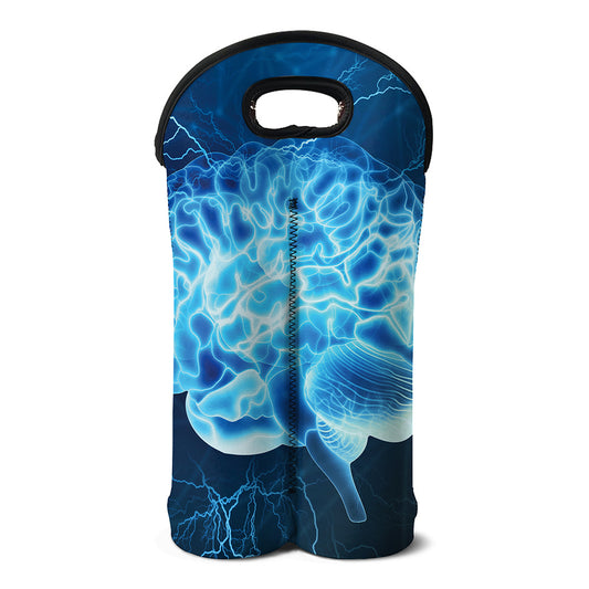 Blue Electrical Brain Activity Print Double Neoprene Wine Tote