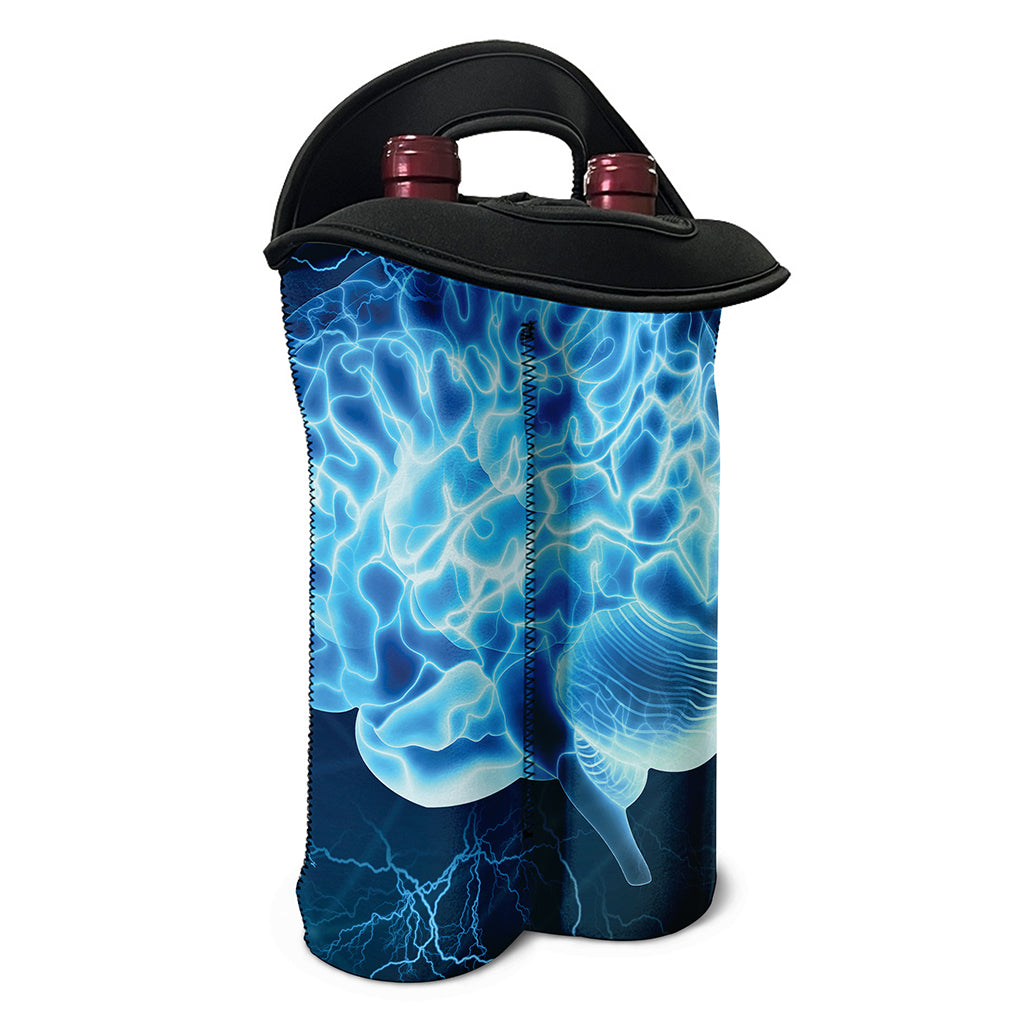 Blue Electrical Brain Activity Print Double Neoprene Wine Tote