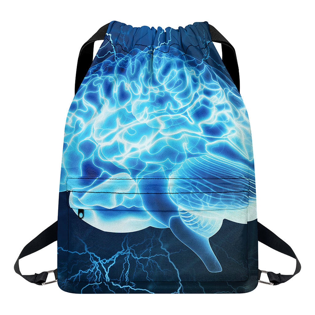 Blue Electrical Brain Activity Print Drawstring Backpack