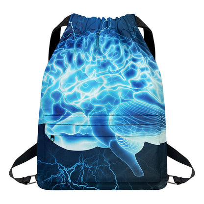 Blue Electrical Brain Activity Print Drawstring Backpack
