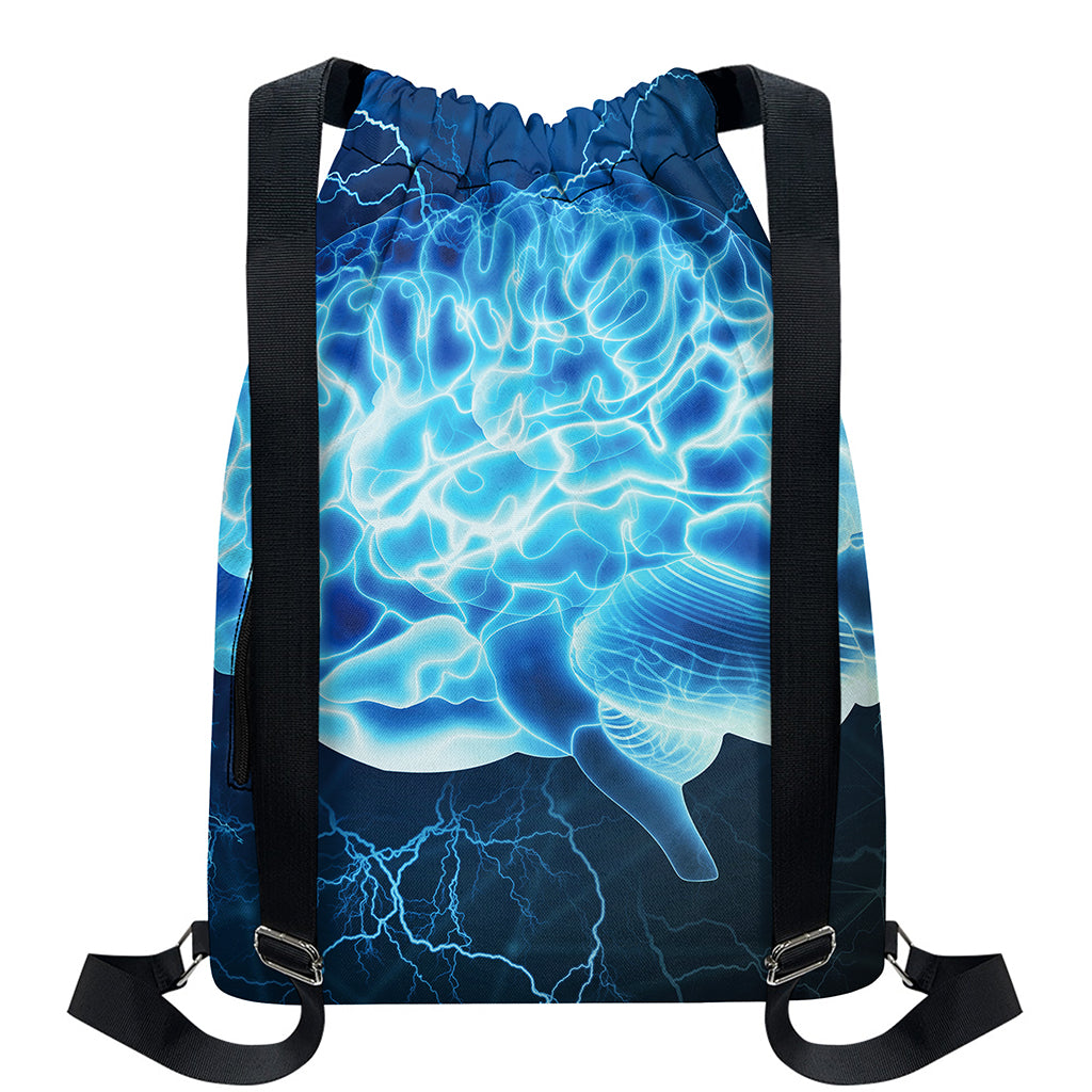 Blue Electrical Brain Activity Print Drawstring Backpack