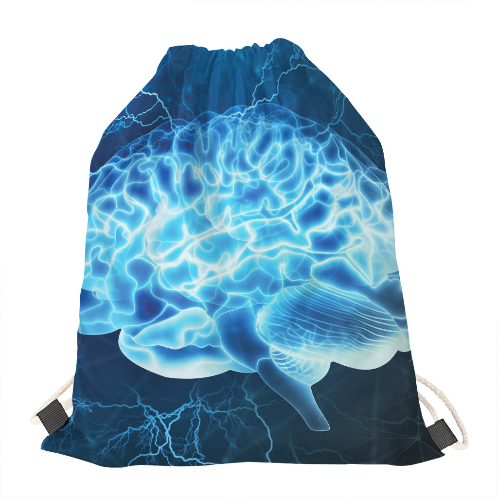 Blue Electrical Brain Activity Print Drawstring Bag