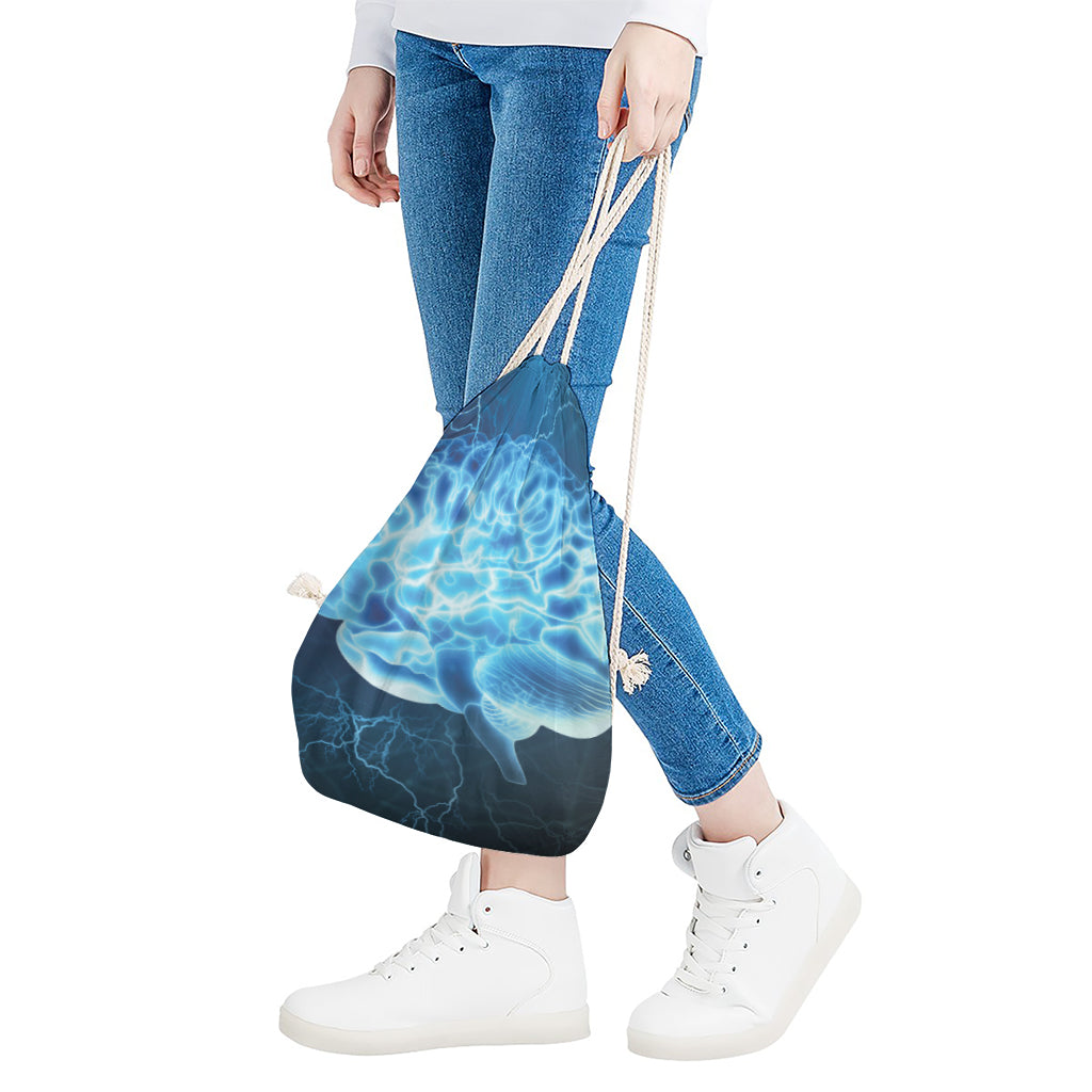 Blue Electrical Brain Activity Print Drawstring Bag