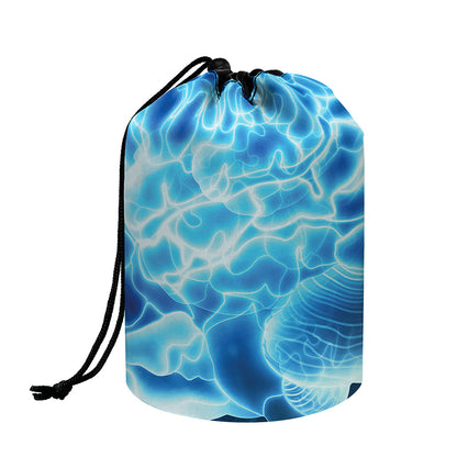 Blue Electrical Brain Activity Print Drawstring Makeup Bag