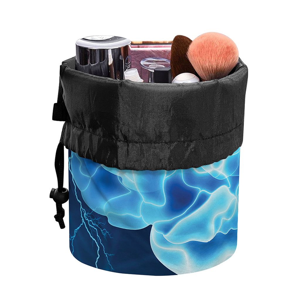 Blue Electrical Brain Activity Print Drawstring Makeup Bag