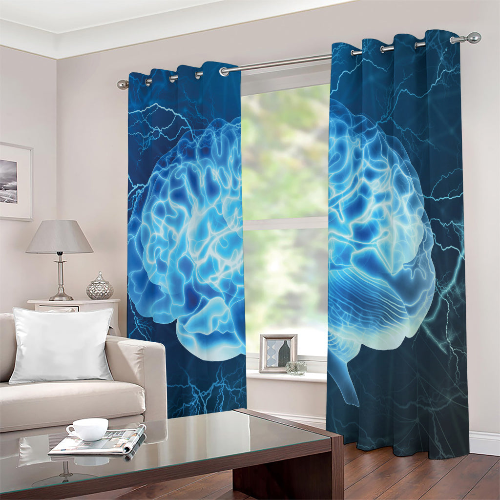 Blue Electrical Brain Activity Print Extra Wide Grommet Curtains