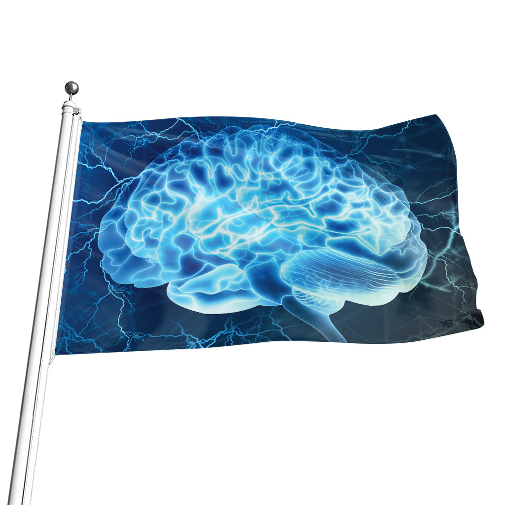 Blue Electrical Brain Activity Print Flag