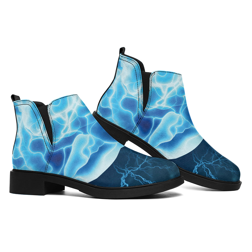 Blue Electrical Brain Activity Print Flat Ankle Boots