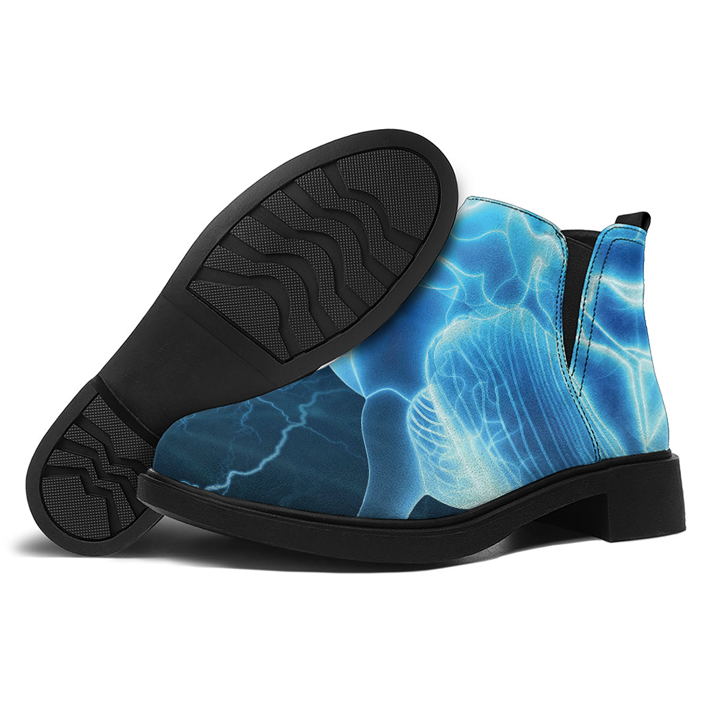 Blue Electrical Brain Activity Print Flat Ankle Boots