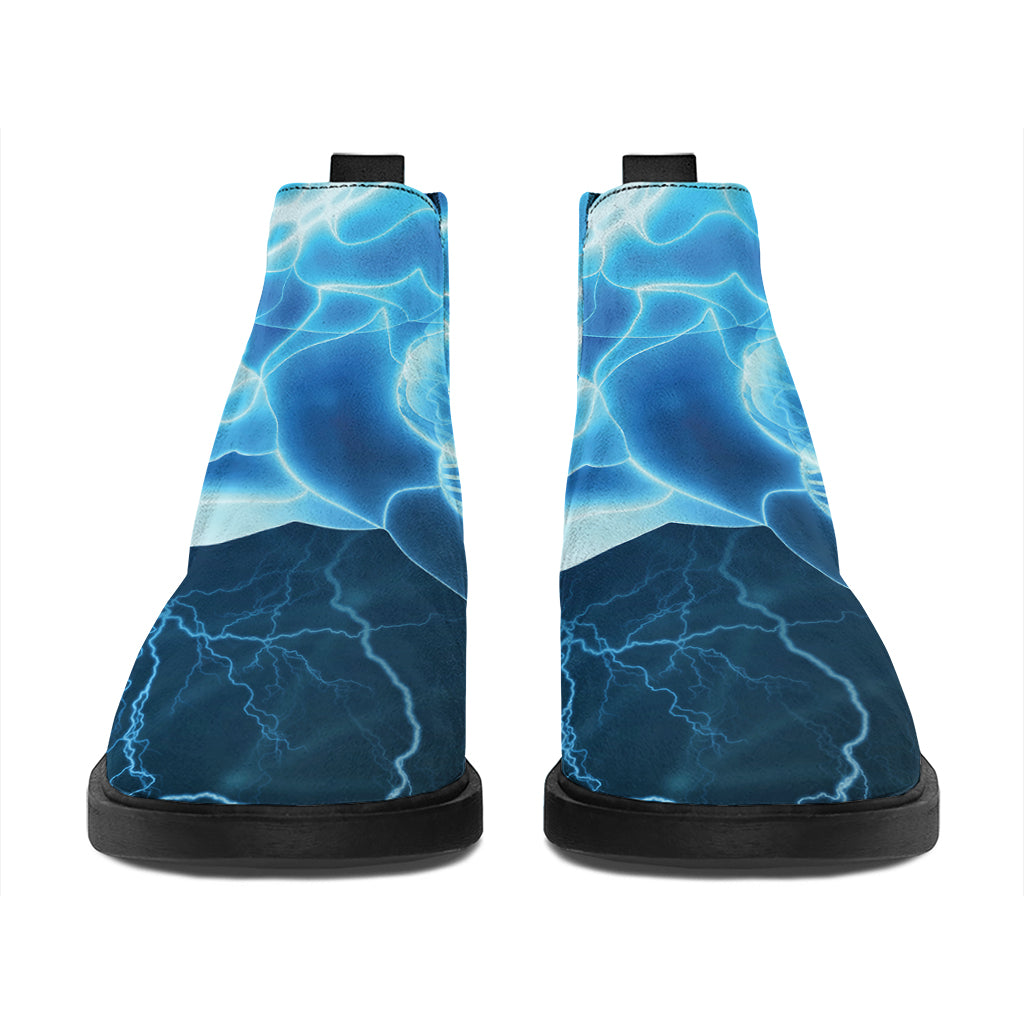 Blue Electrical Brain Activity Print Flat Ankle Boots