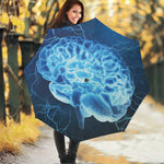 Blue Electrical Brain Activity Print Foldable Umbrella