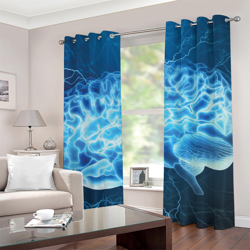 Blue Electrical Brain Activity Print Grommet Curtains