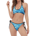 Blue Electrical Brain Activity Print Halter Scoop Tie Side Bikini