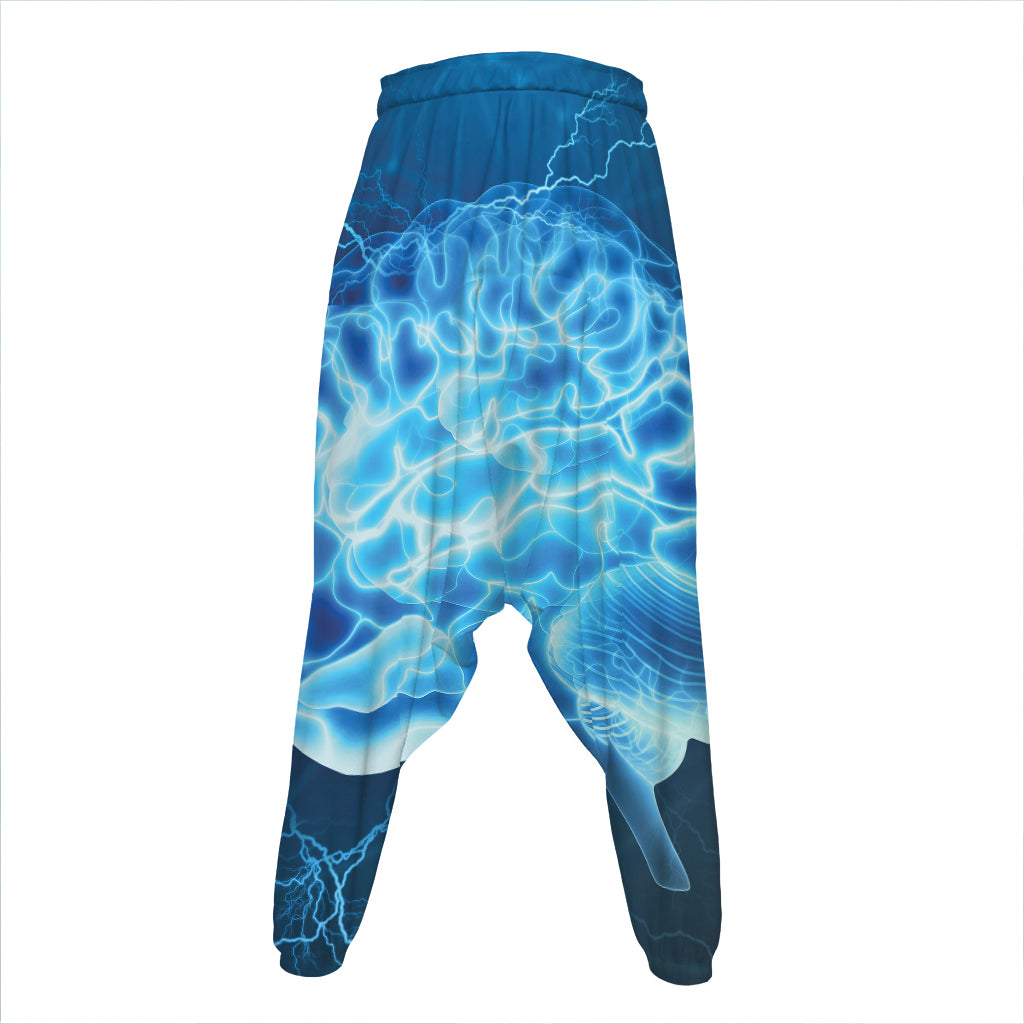 Blue Electrical Brain Activity Print Hammer Pants