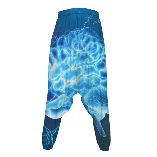 Blue Electrical Brain Activity Print Hammer Pants