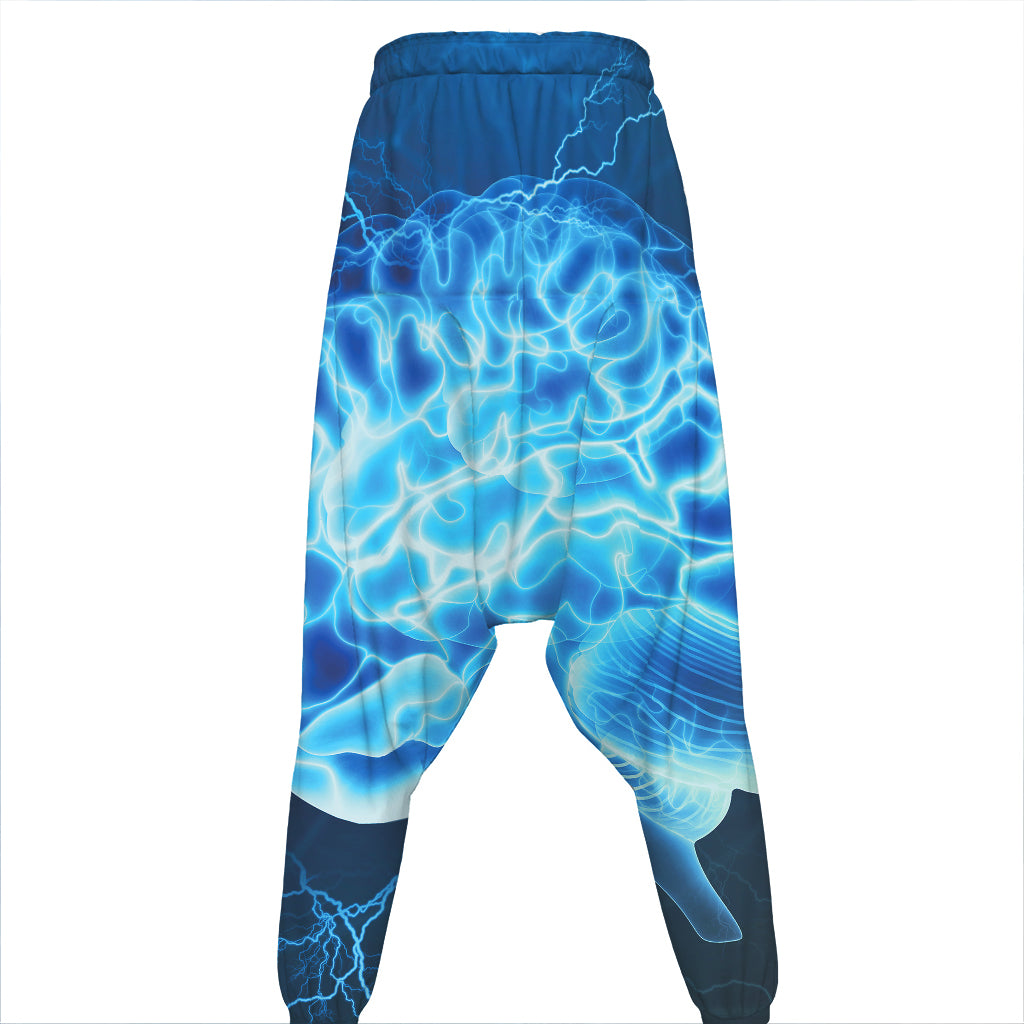 Blue Electrical Brain Activity Print Hammer Pants