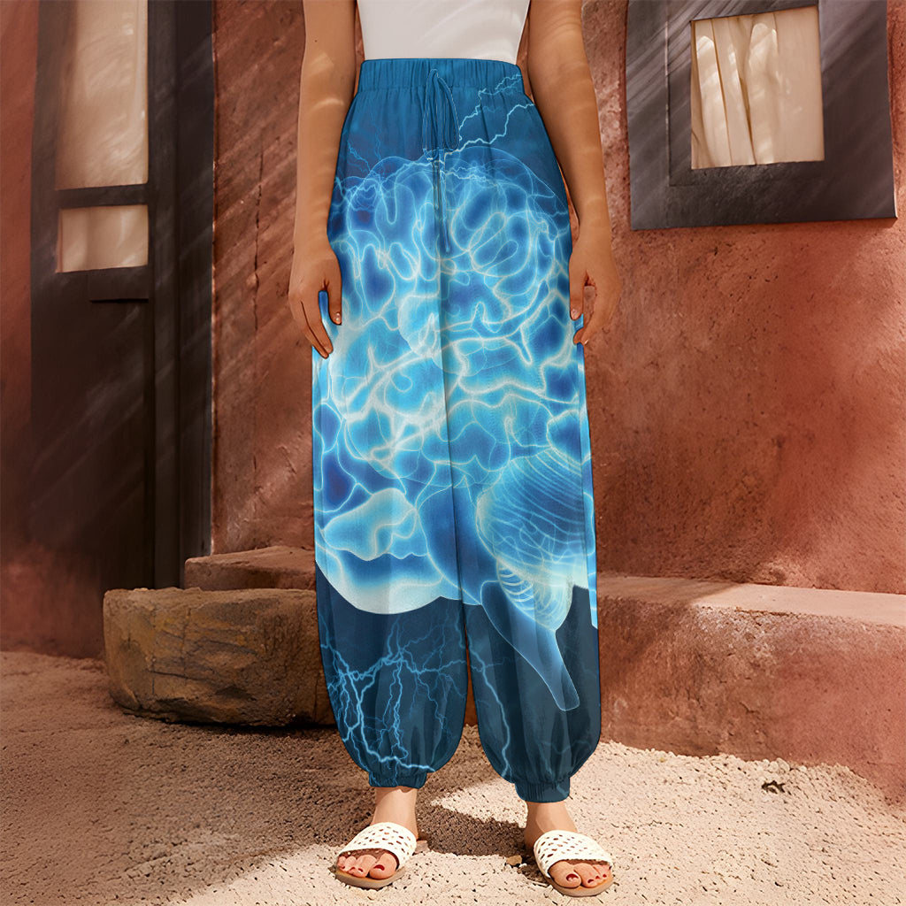 Blue Electrical Brain Activity Print Harem Pants