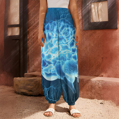 Blue Electrical Brain Activity Print Harem Pants