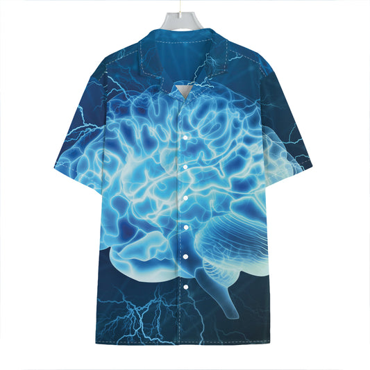Blue Electrical Brain Activity Print Hawaiian Shirt