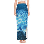 Blue Electrical Brain Activity Print High Slit Maxi Skirt