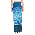 Blue Electrical Brain Activity Print High Slit Maxi Skirt
