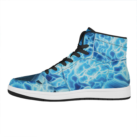 Blue Electrical Brain Activity Print High Top Leather Sneakers