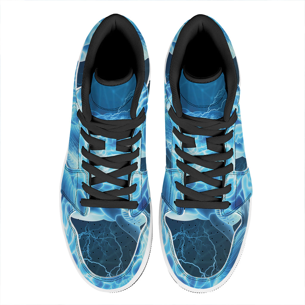 Blue Electrical Brain Activity Print High Top Leather Sneakers