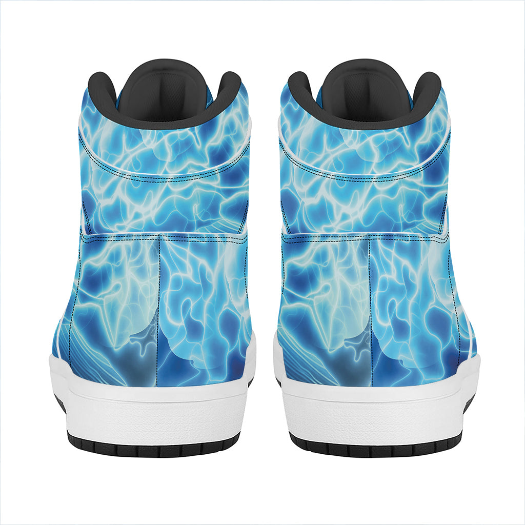 Blue Electrical Brain Activity Print High Top Leather Sneakers