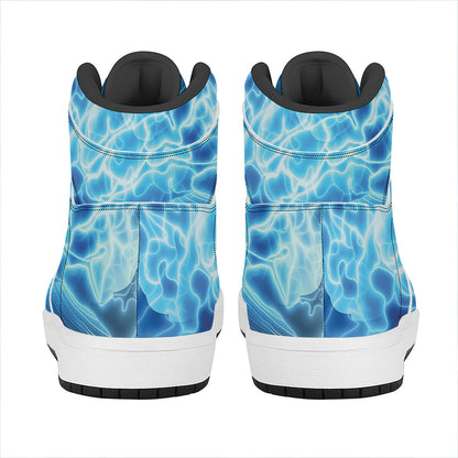 Blue Electrical Brain Activity Print High Top Leather Sneakers