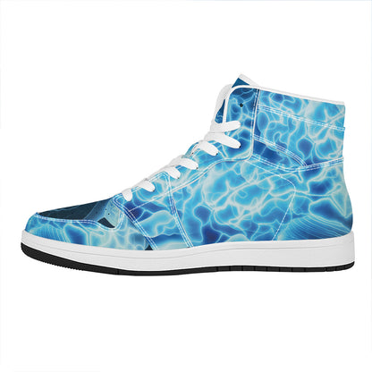 Blue Electrical Brain Activity Print High Top Leather Sneakers