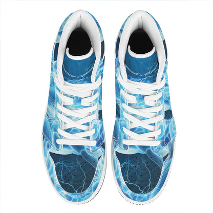 Blue Electrical Brain Activity Print High Top Leather Sneakers