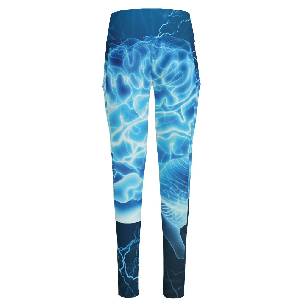 Blue Electrical Brain Activity Print High-Waisted Pocket Leggings