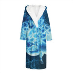 Blue Electrical Brain Activity Print Hooded Bathrobe