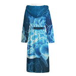 Blue Electrical Brain Activity Print Hooded Bathrobe