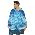 Blue Electrical Brain Activity Print Hoodie Blanket